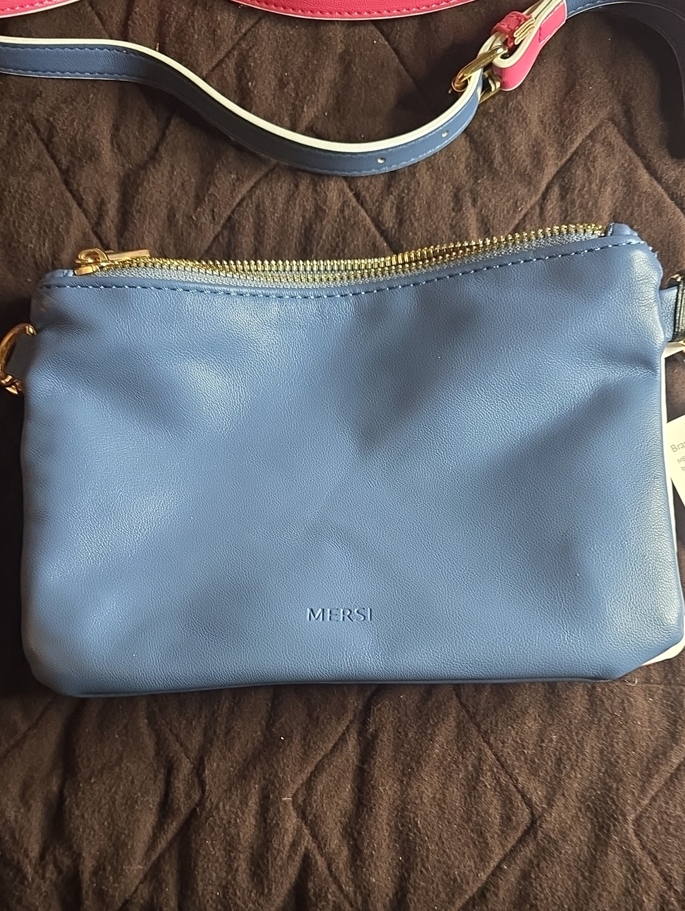 Mersi Vegan Clutch, Crossbody 3in1 Blue/pink/white. NWT